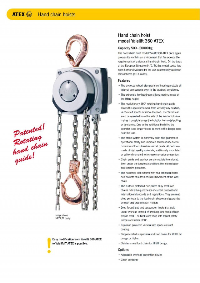 Yale Hand Chain Hoist Model Yalelift 360 ATEX » Entagear Co., Ltd.