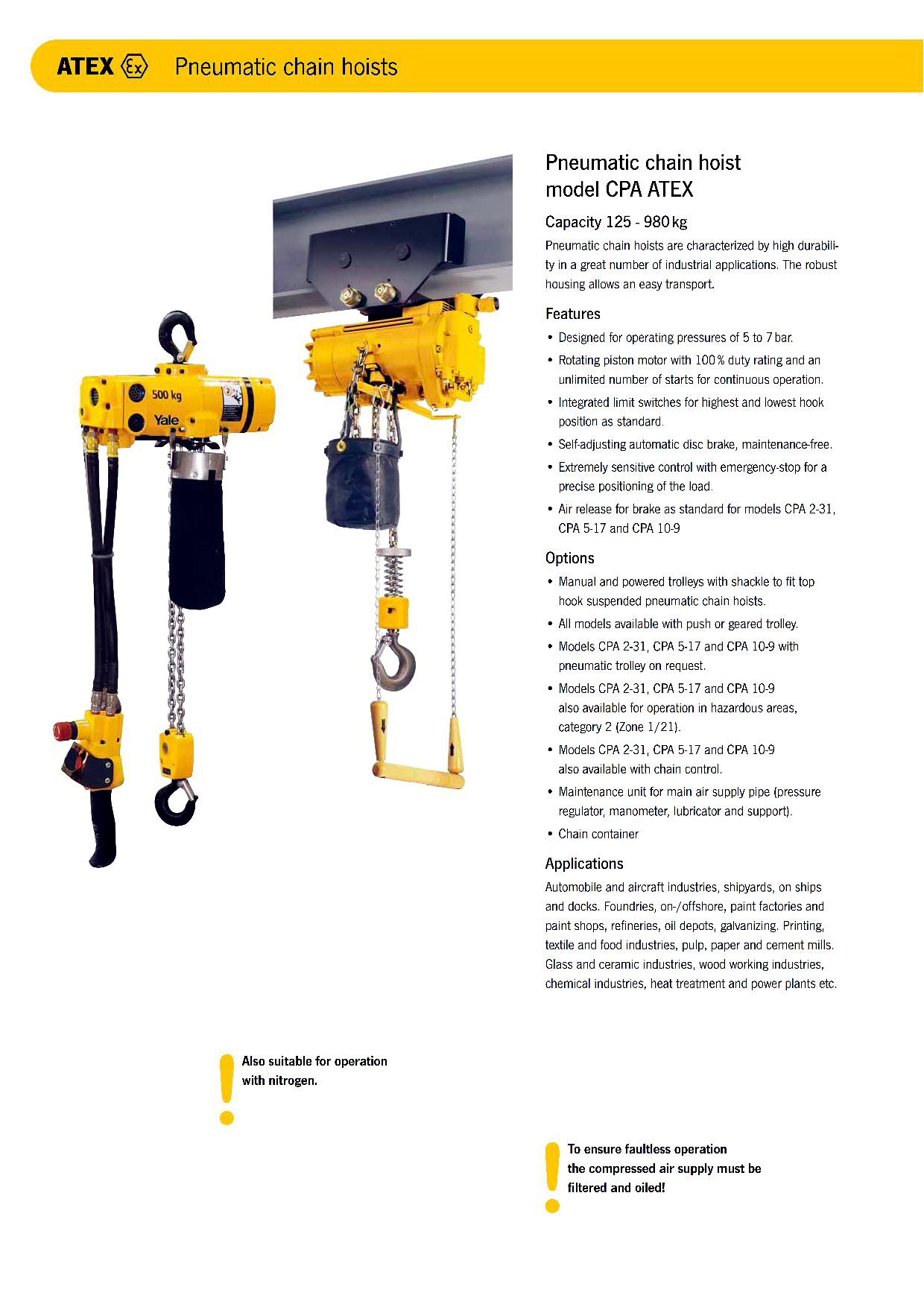 Yale Pneumatic Chain Hoist Model CPA ATEX (Capacity 125980 Kgs) » Entagear Co., Ltd.